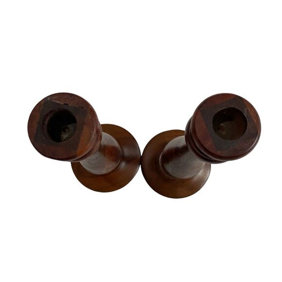 Vintage Set of Two Wood Wooden Turned Candlesticks - Picture 7 of 9